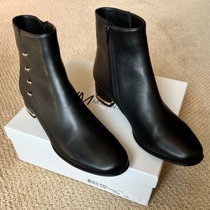 NEIMAN MARCUS  BLACK NAPPA ANKLE BOOTS W/ GOLD ACCENTS    SIZE: 10 B  ***NEW***